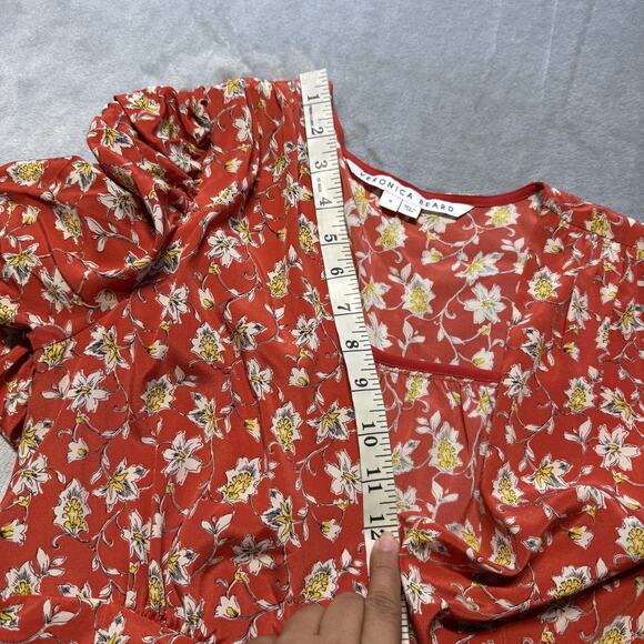 Veronica Beard Red Floral Josephine Ruched Mini Dress Womens Size 8 Silk - Picture 13 of 15